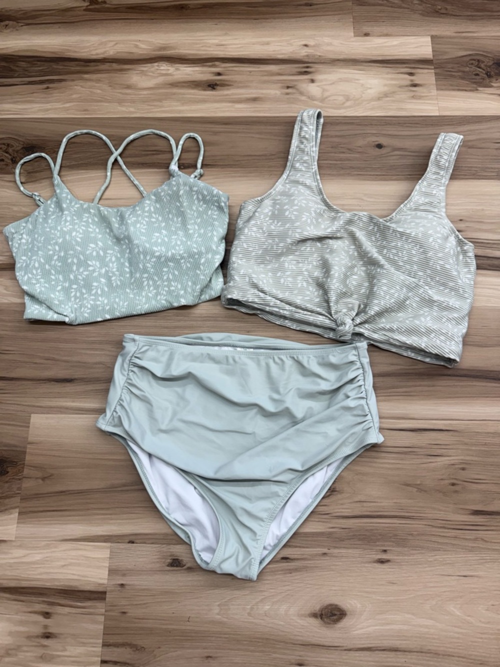 Coral Reed Light Sage Women's Floral High-Waist Bikini Set D23